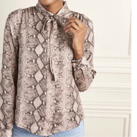 Stella & Dot Tops - STELLA & DOT Women’s Brown Snake Print LADY BOSS Bow Front Long Sleeve Blouse M